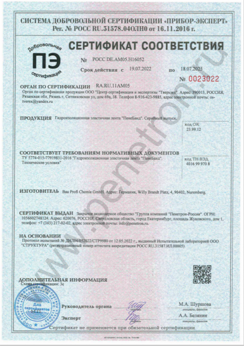 Сертификат соответствия "PeneBand"